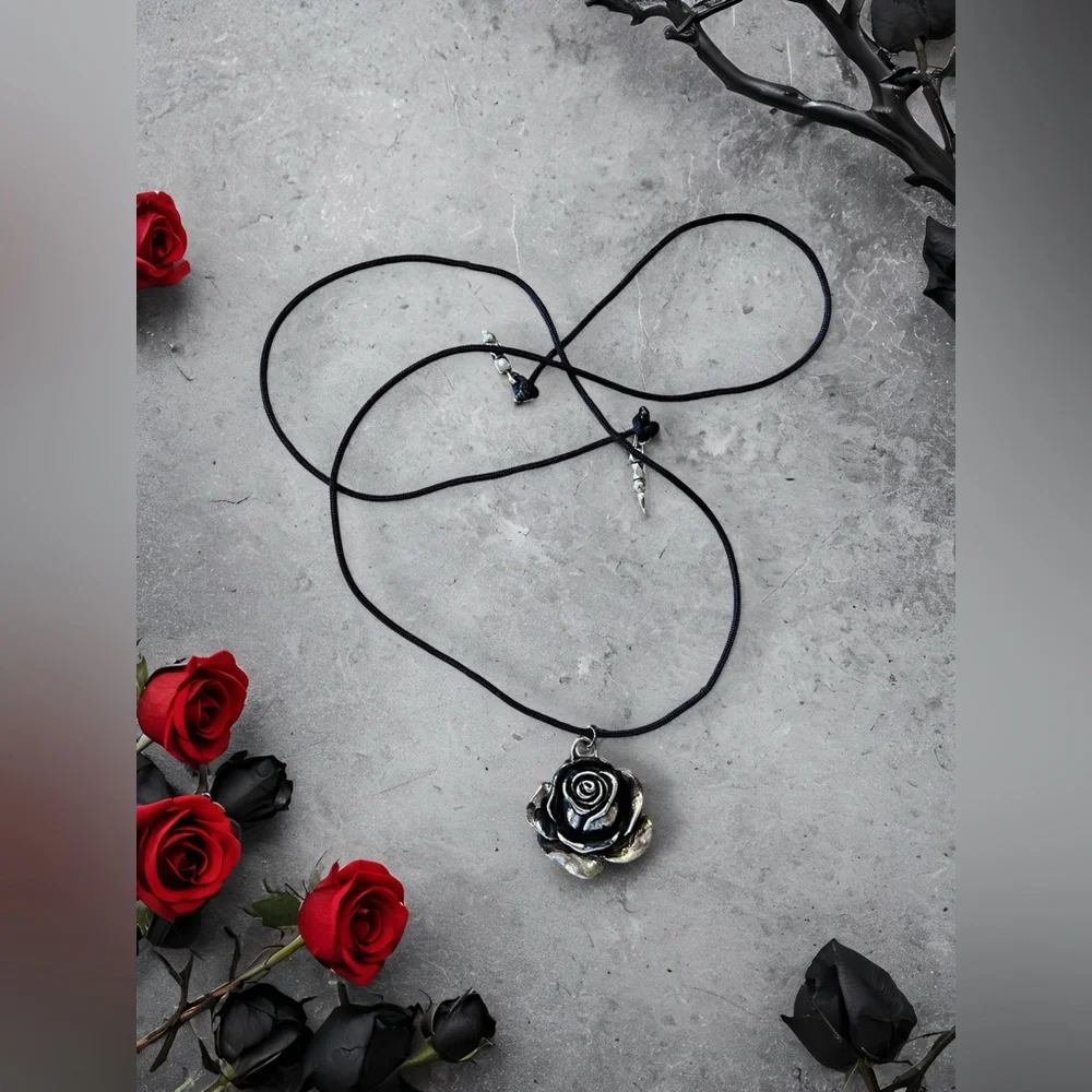 Vintage Gothic Black Rose Pendant Choker Necklace